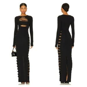 h:ours Black Long Sleeve Cut-Out Dress